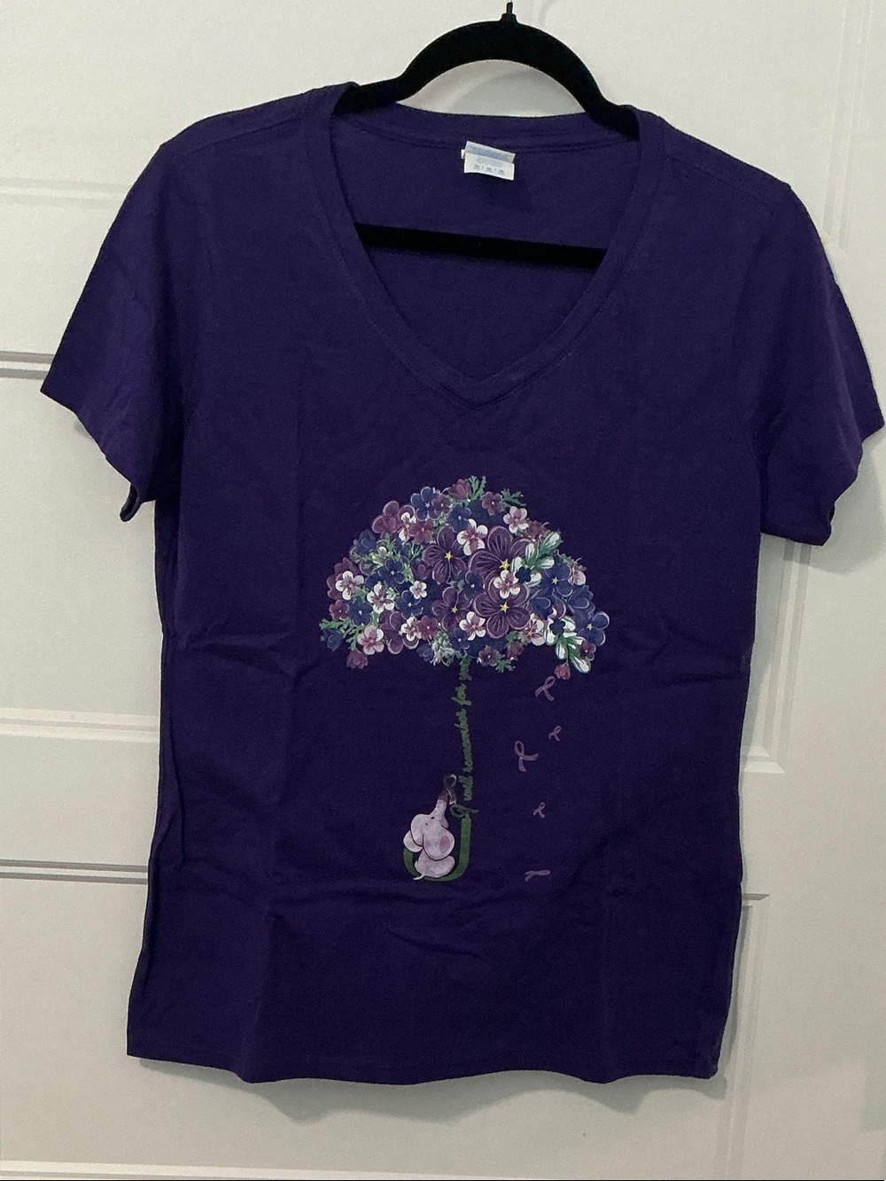 Port and Company Purple Floral Umbrella V-Neck Tee